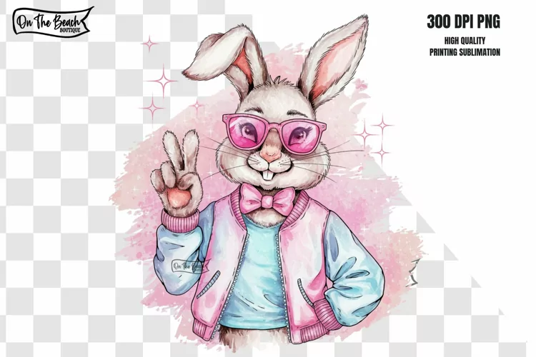 Easter Bunny PNG, Vintage Happy Easter PNG, Funny Easter