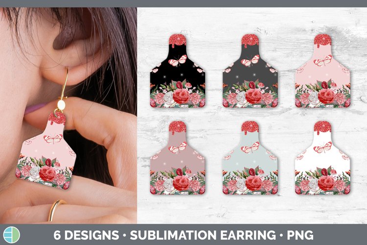Pink Butterfly Drip Cow Tag Earring | Sublimation Cattle Tag