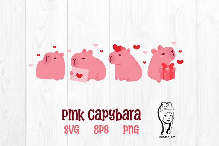 Pink capybara valentine svg, png, eps