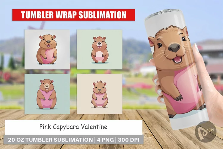 Tumbler Pink Capybara Valentine