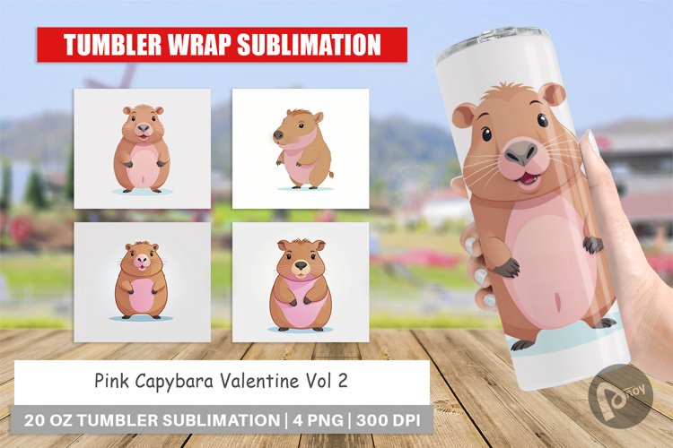 Tumbler Pink Capybara Valentine example image 1