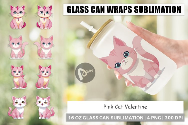 Glass Can Wraps Pink Cat Valentine example image 1