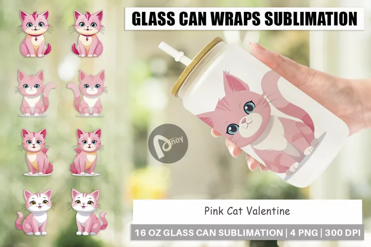 Glass Can Wraps Pink Cat Valentine