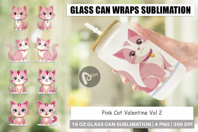 Glass Can Wraps Pink Cat Valentine