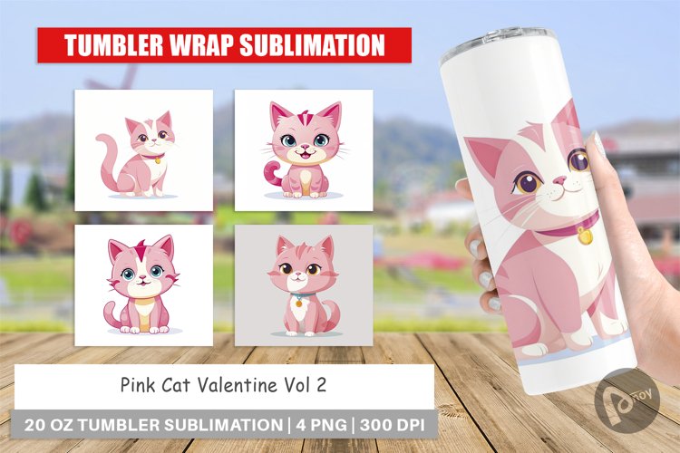 Tumbler Pink Cat Valentine example image 1