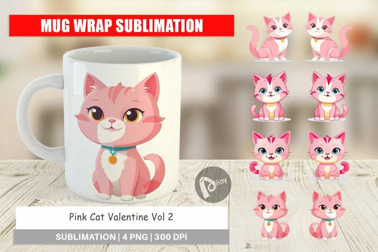Mug Wrap Design Pink Cat Valentine