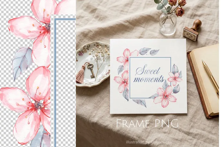 Pink Cherry Blossom Floral Frame PNG