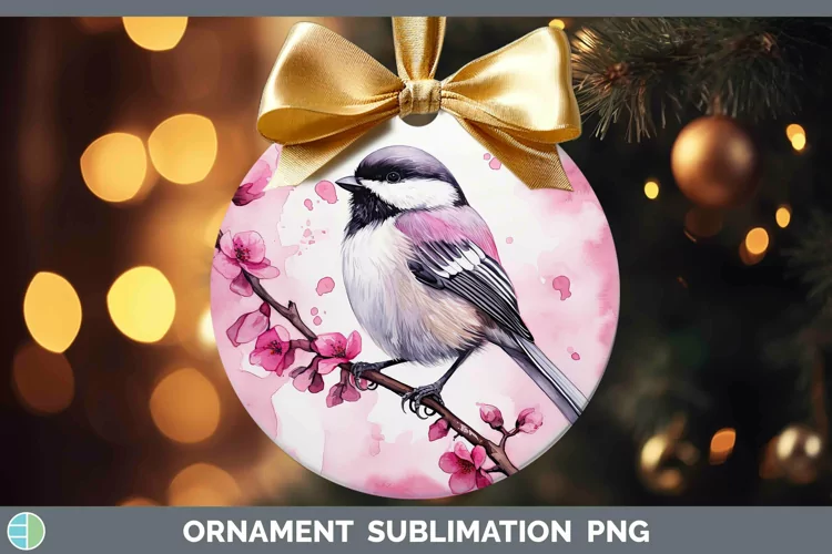 Pink Chickadee Ornament Sublimation Bauble Designs