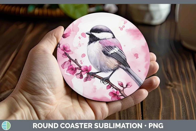Pink Chickadee Round Coaster Sublimation Coaster Designs