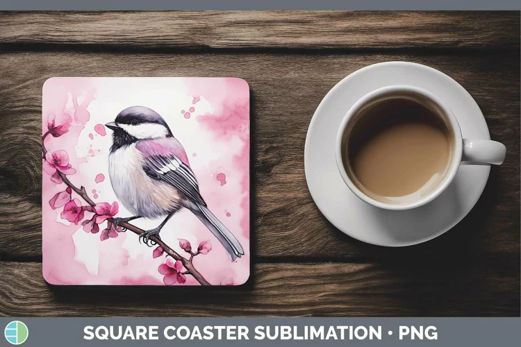 Pink Chickadee Square Coaster Sublimation Coaster Designs