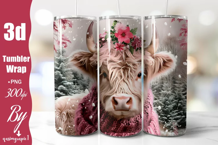 Pink 20 Oz Tumbler Wrap Baby Highland Cow