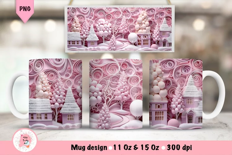 Pink Christmas 3D Mug Wrap For 11 oz and 15 oz