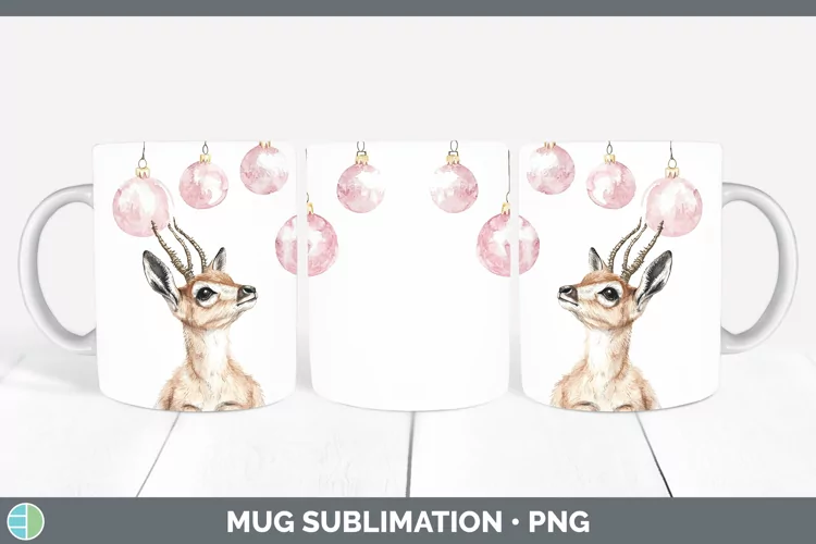Pink Christmas Antelope Mug Wrap Sublimation Coffee Cup Desi