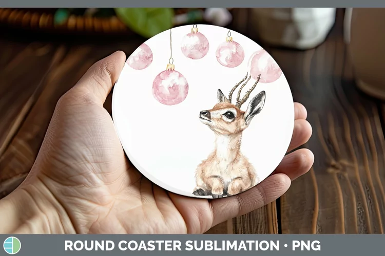 Pink Christmas Antelope Round Coaster Sublimation Coaster De