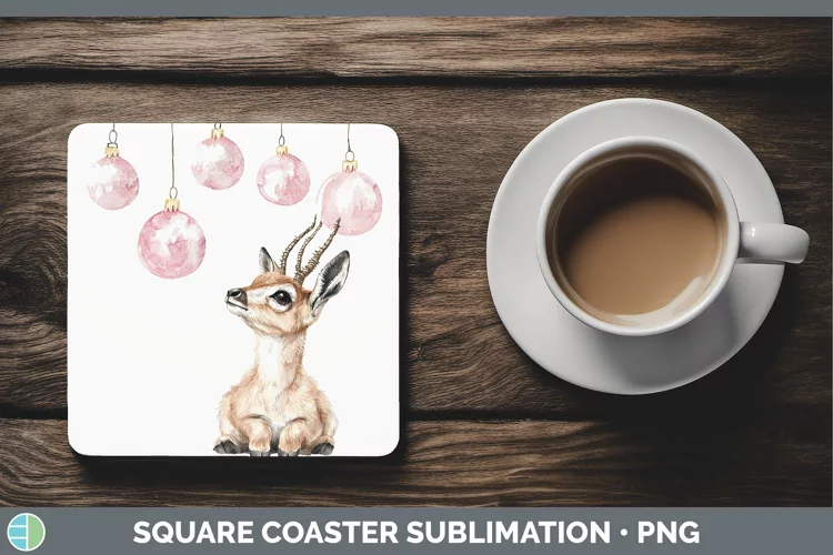 Pink Christmas Antelope Square Coaster Sublimation Coaster D