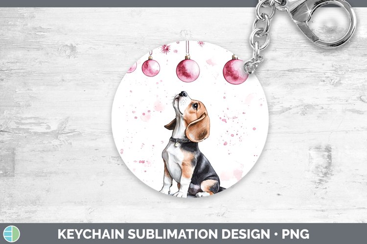 Pink Christmas Beagle Keychain Sublimation Keyring Designs