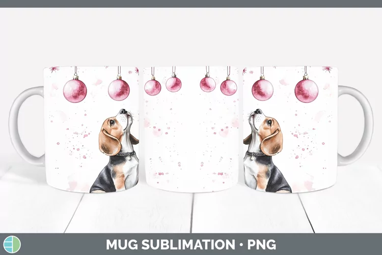 Pink Christmas Beagle Mug Wrap Sublimation Coffee Cup Design