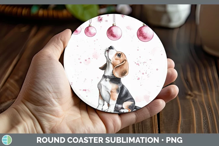 Pink Christmas Beagle Round Coaster Sublimation Coaster Desi