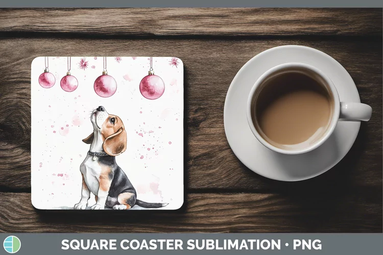 Pink Christmas Beagle Square Coaster Sublimation Coaster Des