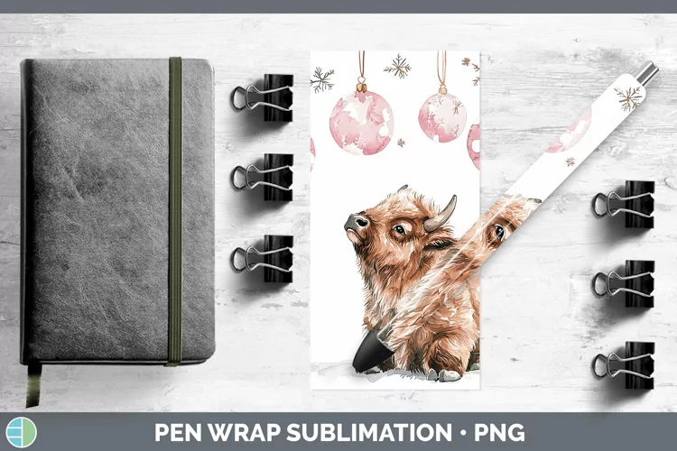 Pink Christmas Bison Pen Wrap Sublimation Pen Designs