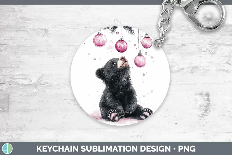 Pink Christmas Black Bear Keychain Sublimation Keyring Desig