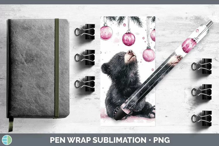 Pink Christmas Black Bear Pen Wrap Sublimation Pen Designs