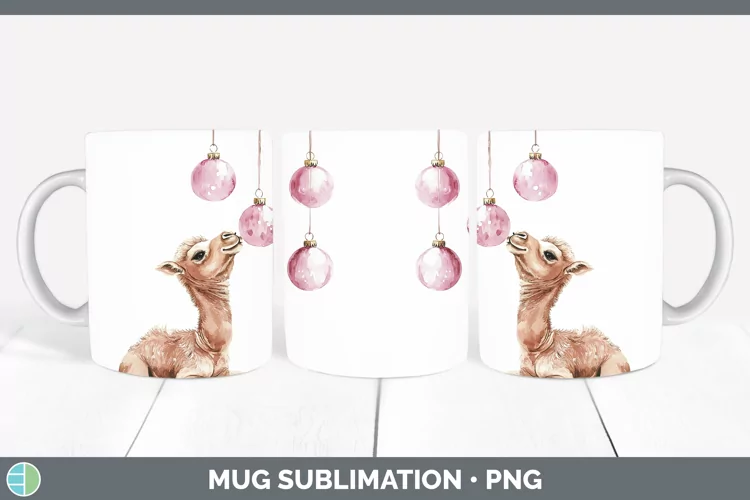 Pink Christmas Camel Mug Wrap Sublimation Coffee Cup Designs