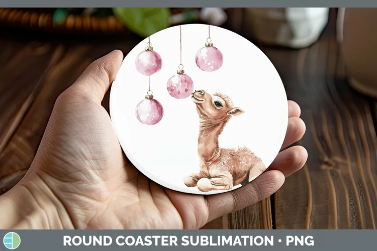 Pink Christmas Camel Round Coaster Sublimation Coaster Desig
