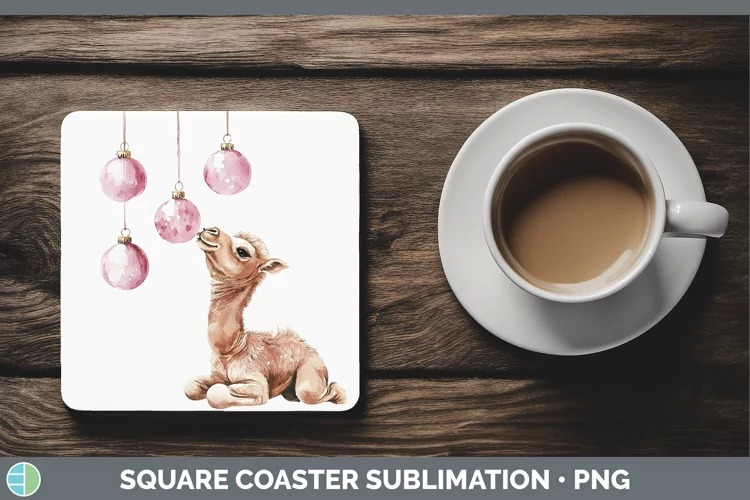 Pink Christmas Camel Square Coaster Sublimation Coaster Desi