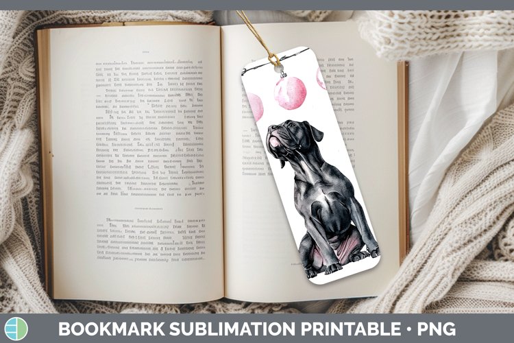 Pink Christmas Cane Corso Bookmark Sublimation Printable Des