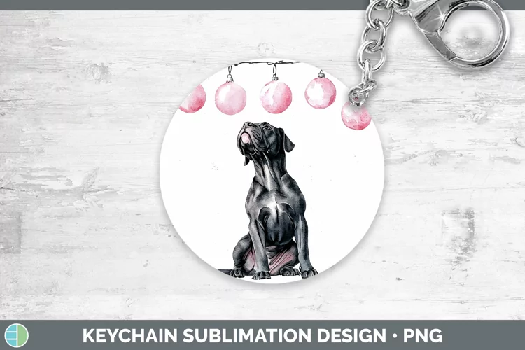 Pink Christmas Cane Corso Keychain Sublimation Keyring Desig