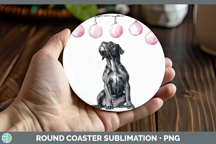 Pink Christmas Cane Corso Round Coaster Sublimation Coaster