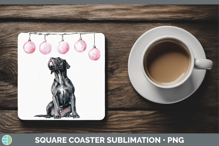 Pink Christmas Cane Corso Square Coaster Sublimation Coaster