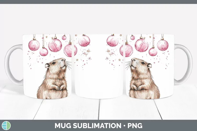 Pink Christmas Capybara Mug Wrap Sublimation Coffee Cup Desi