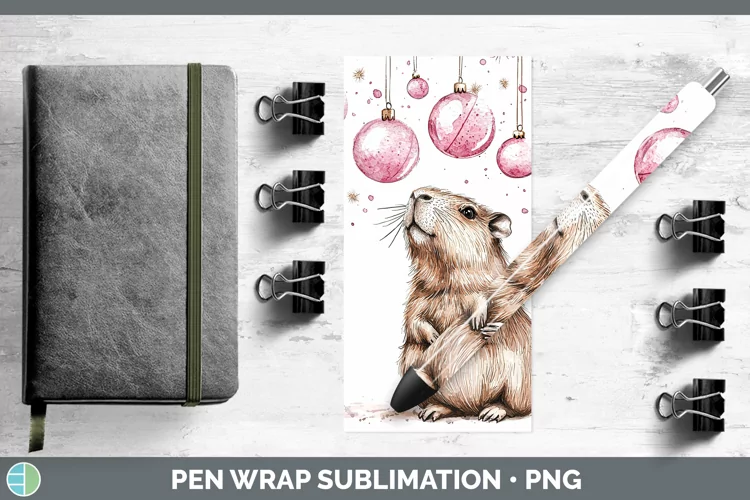 Pink Christmas Capybara Pen Wrap Sublimation Pen Designs
