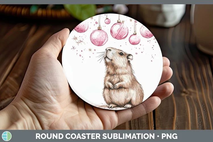 Pink Christmas Capybara Round Coaster Sublimation Coaster De