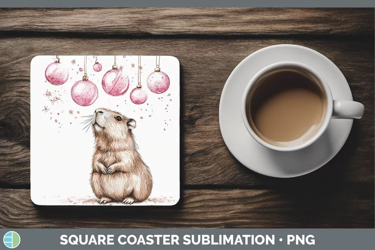 Pink Christmas Capybara Square Coaster Sublimation Coaster D