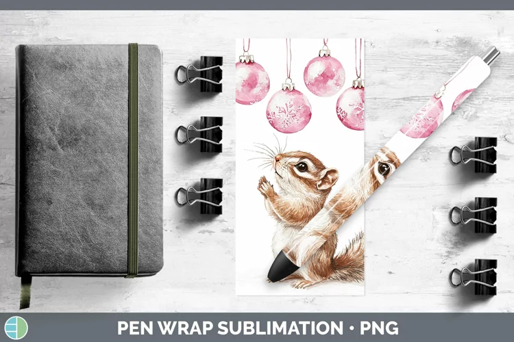 Pink Christmas Chipmunk Pen Wrap Sublimation Pen Designs
