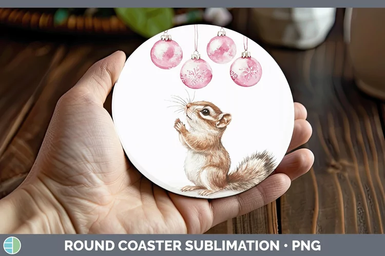 Pink Christmas Chipmunk Round Coaster Sublimation Coaster De
