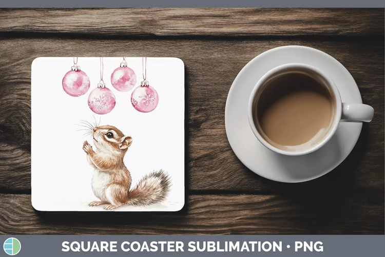 Pink Christmas Chipmunk Square Coaster Sublimation Coaster D