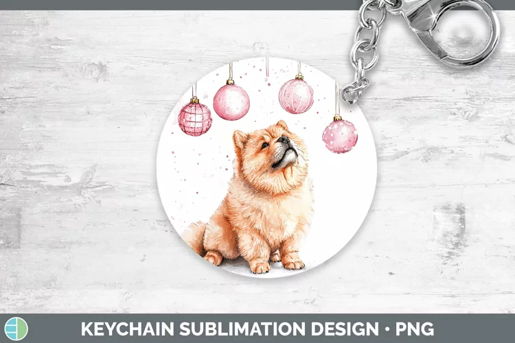 Pink Christmas Chow Chow Keychain Sublimation Keyring Design