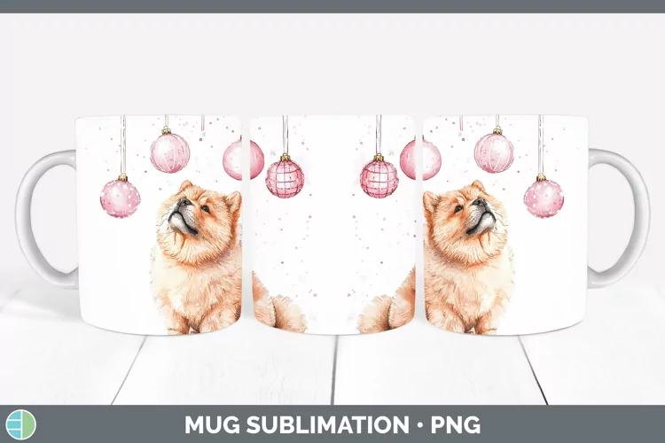 Pink Christmas Chow Chow Mug Wrap Sublimation Coffee Cup Des