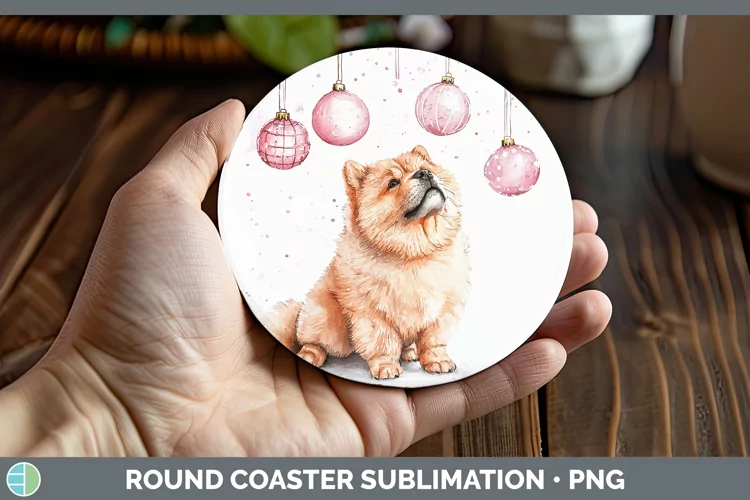 Pink Christmas Chow Chow Round Coaster Sublimation Coaster D