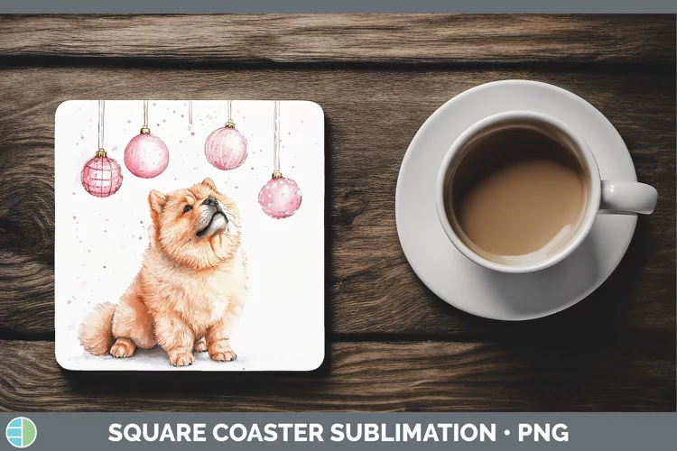 Pink Christmas Chow Chow Square Coaster Sublimation Coaster