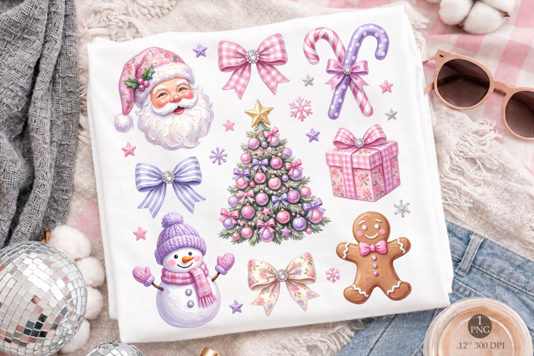 Pink Christmas Clipart Elements PNG, Pastel Holiday PNG