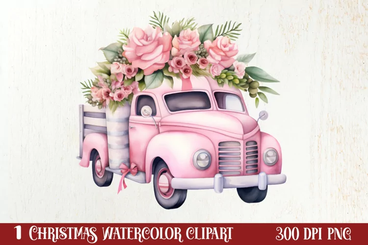 Pink Christmas Car clipart Sublimation, Christmas clipart
