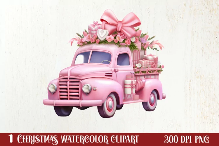 Pink Christmas Car clipart Sublimation, Christmas clipart