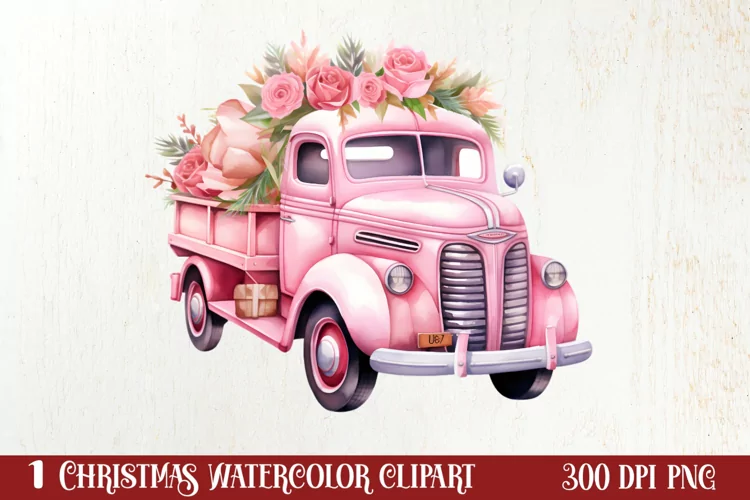 Pink Christmas Car clipart Sublimation, Christmas clipart