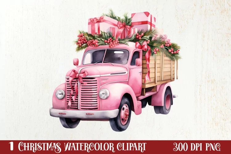 Pink Christmas Car clipart Sublimation, Christmas clipart