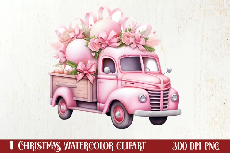 Pink Christmas Car clipart Sublimation, Christmas clipart